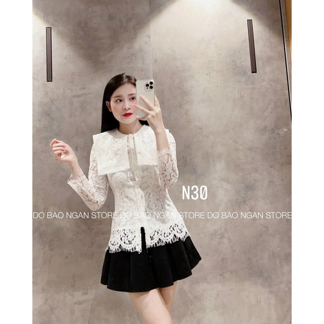 Áo kiểu ren cổ lá form ôm đẹp, Áo thiết kế viền ren sang chảnh AK2202 - NhiNhi Shop