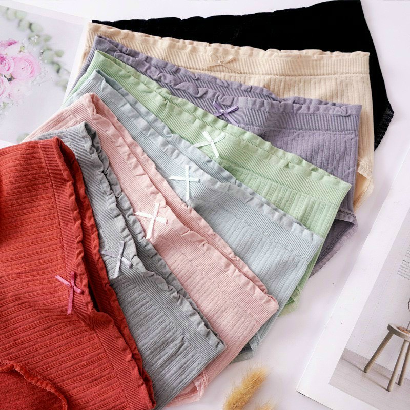 Quần Lót Nữ ❤️FREESHIP❤️ Quần Lót Cotton Nữ Cạp Cao kháng khuẩn viền đính nơ nhỏ nữ tính thon gọn mẫu A41