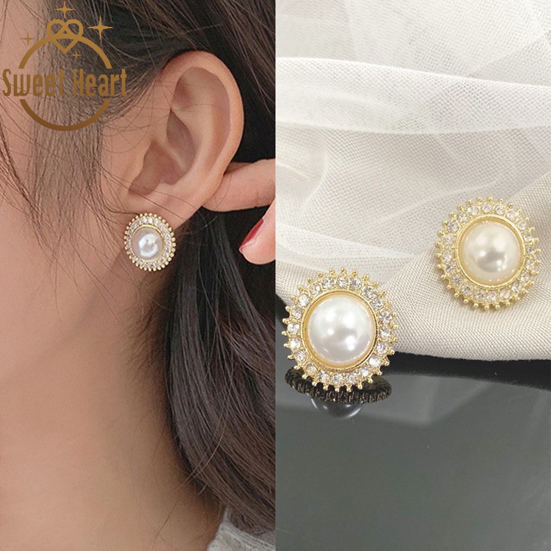Khuyên tai bạc S925 đính ngọc trai giả phong cách ngọt ngào thời trang cho nữ