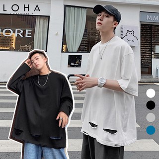 Áo Thun Basic Rách Kiểu Ở Vai, Gấu Chất Cotton Cao Cấp Form Rộng, Tay Lỡ Unisex, LOHA