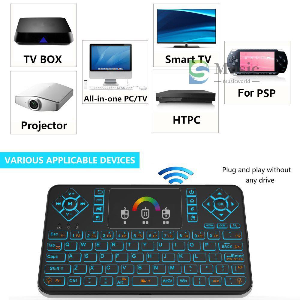 〖MUSIC〗Q9 2.4G RF Wireless Keyboard Mouse Combo Handheld Remote Control w/ Touchpad Colorful LED Backlight for Android TV BOX Smart TV HTPC Tablet PC Smartphone