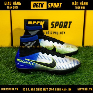 Giày Bóng Đá TQ Trẻ Em Mercurial Neymar SuperFly Bạc Gót Xanh Biển Cao Cổ TF