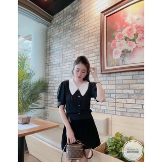 ÁO LEN TĂM CỔ BẺ PHA TAY SƠ MI