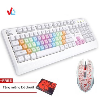 Combo bàn phím nút màu + Chuột led 7 màu - R8 1852 + R8 1603 ( Trắng ) - Tặng miến lót chuột - VL