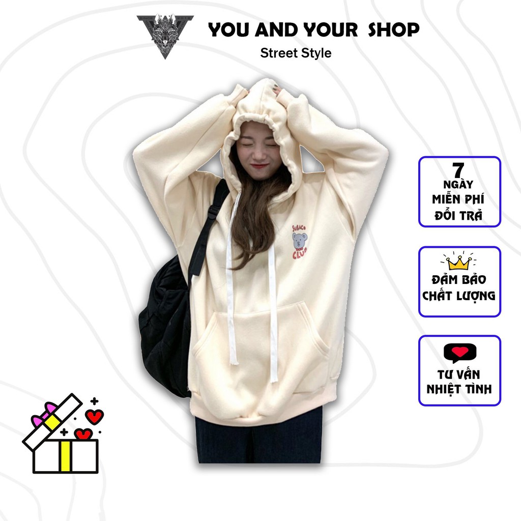 Áo Khoác Nỉ Hoodie YAYSHOP - Áo Chất nỉ bông mềm dày dặn in hình Gấu Subaco Club cực đáng yêu