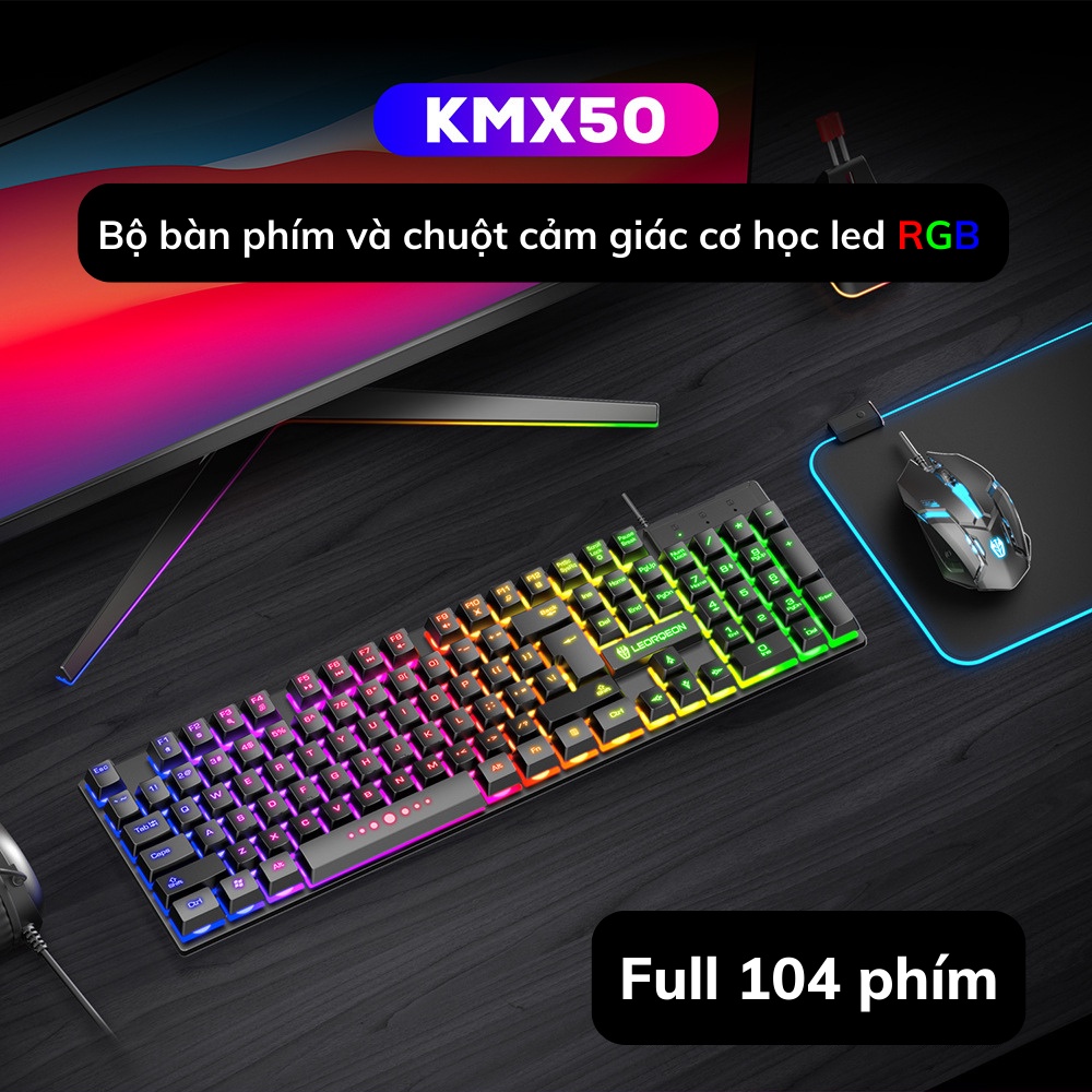 Bàn phím giả cơ kèm chuột laser Hunting Engine KMX50 Led RGB 104 Phím Kết Nối Có Dây mẫu mới 2022