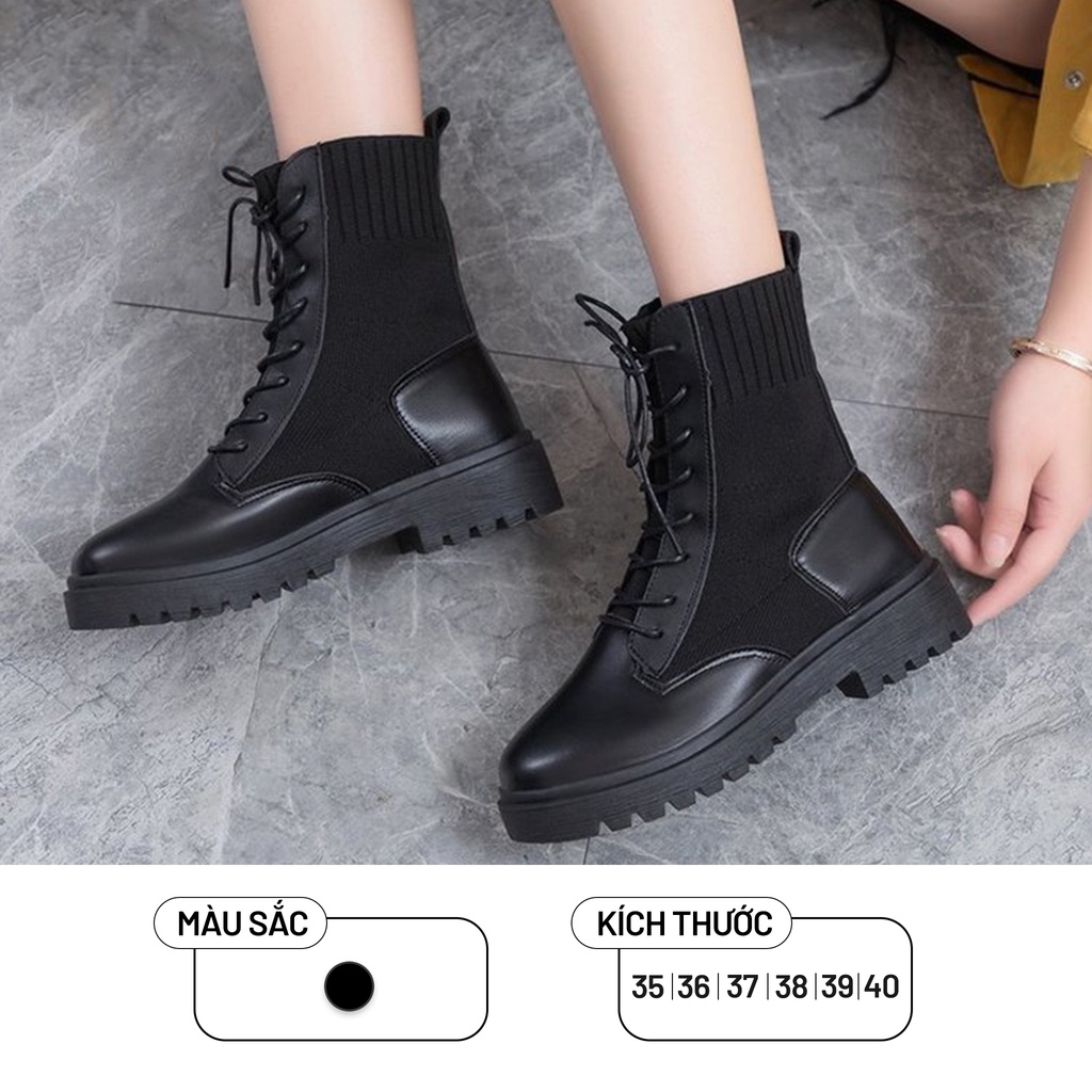 Giày Bốt Martin Nữ Ulzzang, Giày Da Oxford Độn Đế Cổ Lửng Basic Vải Len Co Dãn Vintage, Hàn Quốc - Iclassy_shoes