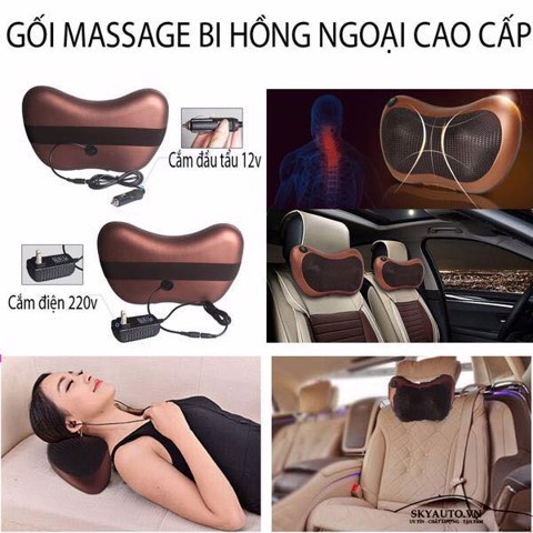 GỐI MASSAGE 8 BI HỒNG NGOẠI KÈM SẠC Ô TÔ THẾ HỆ MỚI