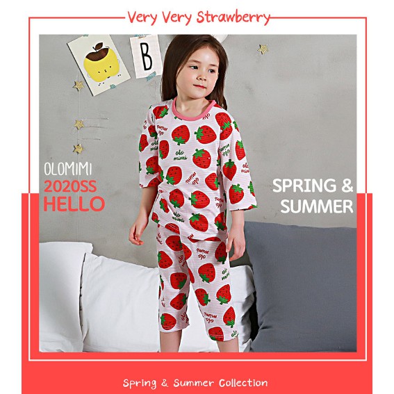 Bộ pijama lửng bé gái Very Very Strawberry 100% cotton - Olomimi Hàn Quốc