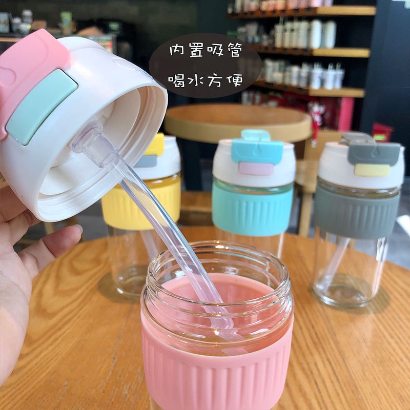 Bình thủy tinh uống trà sữa có ống hút xịn xò 380ml và 500ml