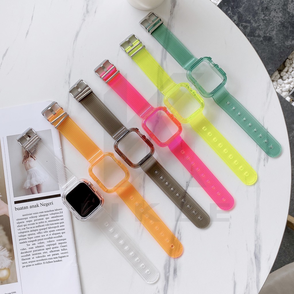 Dây đeo đồng hồ thể thao rõ ràng mới nhất cho Apple Watch Strap Band 38mm 40mm 42mm Băng tần 44mm cho iWatch Series SE 6 5 4 3 2 1 Dây đeo silicon giới hạn trong suốt Glacier