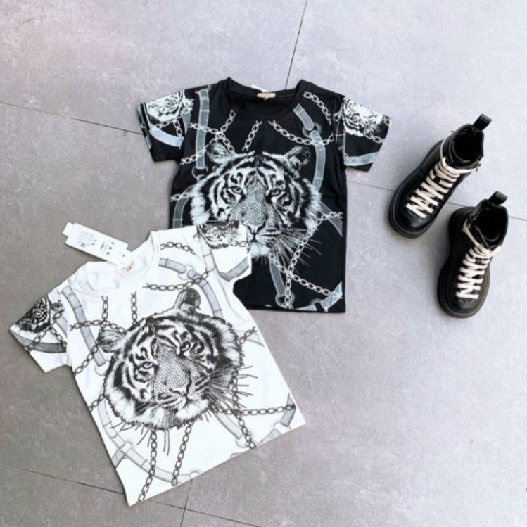 Áo phông cho bé 💥HOT TREND💥 Áo thun trẻ em tay cộc chất liệu cotton hình mặt hổ đính đá Kimsa