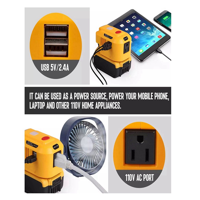 Bộ Chuyển Đổi Nguồn Điện DC 18-20V Sang AC 110V Hai Cổng USB Cho Pin Lithium-Ion