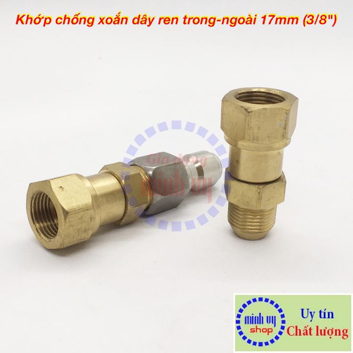 [ren 17mm] Khớp chống xoắn dây xịt của máy rửa xe áp lực cao- ren trong ren ngoài 17 mm 3/8&quot;