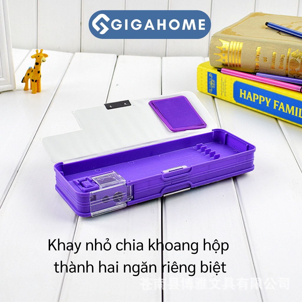 Hộp Đựng Bút Nhựa Nam Châm 2 Ngăn Kèm Gọt Bút Chì Và Máy Tính Nhiều Mẫu GIGAHOME 7970