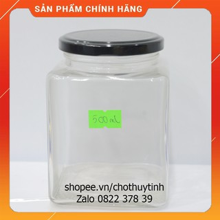 Hũ thủy tinh vuông dung tích 500ml nắp thiếc
