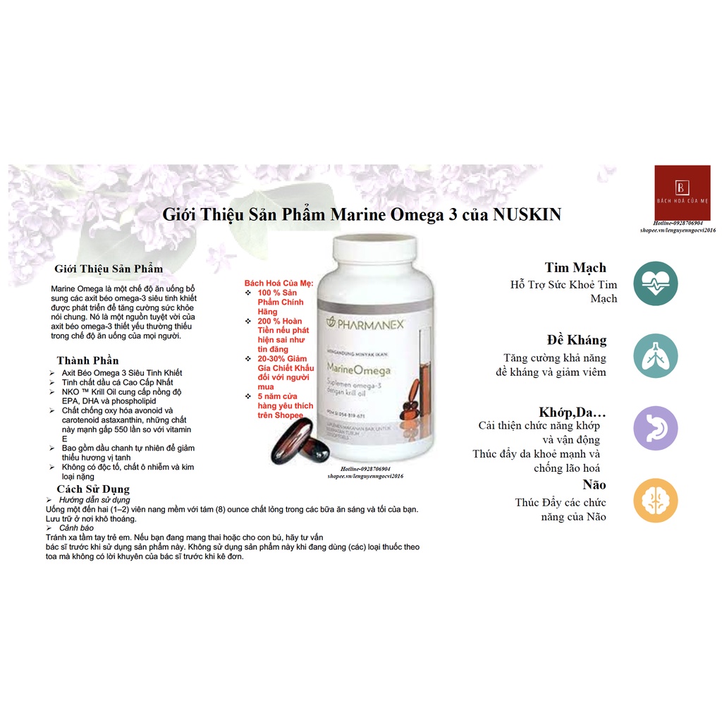Dầu Cá NUSKIN Marine Omega 3 hỗ trợ tim mạch,sức khoẻ...-Hàng Nhập khẩu Công Ty( 120 viên,date xa mới nhất)