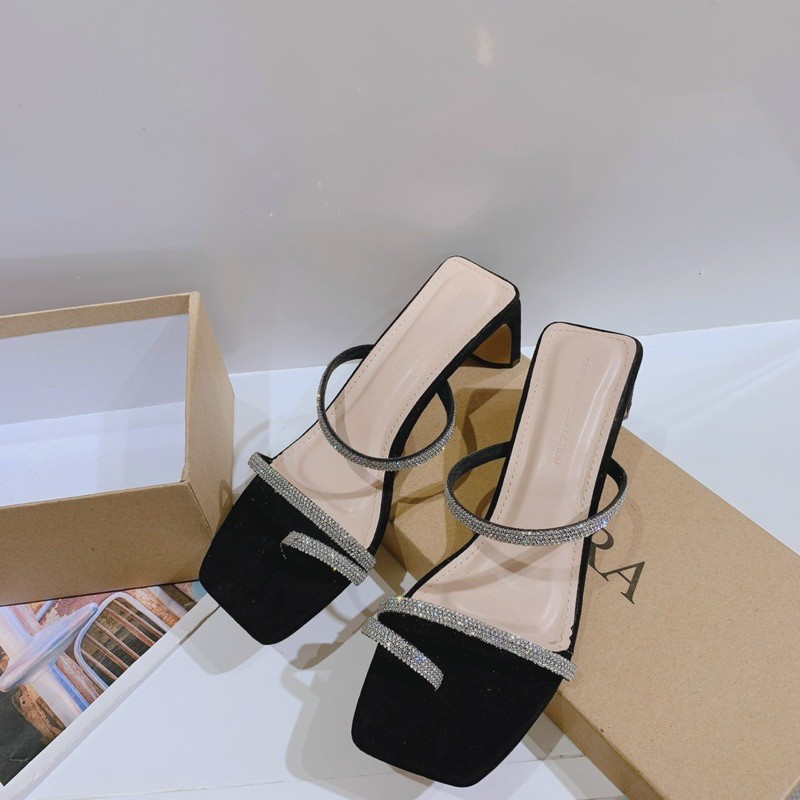 Guốc nỉ xỏ ngón 3 dây đá gót dẹp 5p ( hàng đẹp )