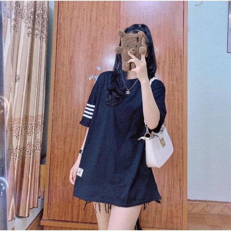 Áo phông Nam Nữ in hình 4 sọc cổ tay from thụng Unisex