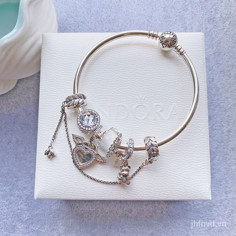 Vòng tay mạ bạc s925 Pandora hình đôi cánh thiên thần xinh xắn cho nữ