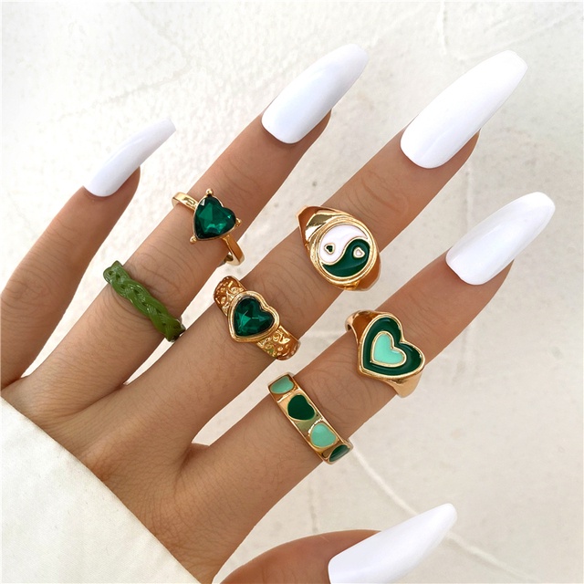 Set 6 nhẫn đeo tay kim loại phong cách retro cho nữ