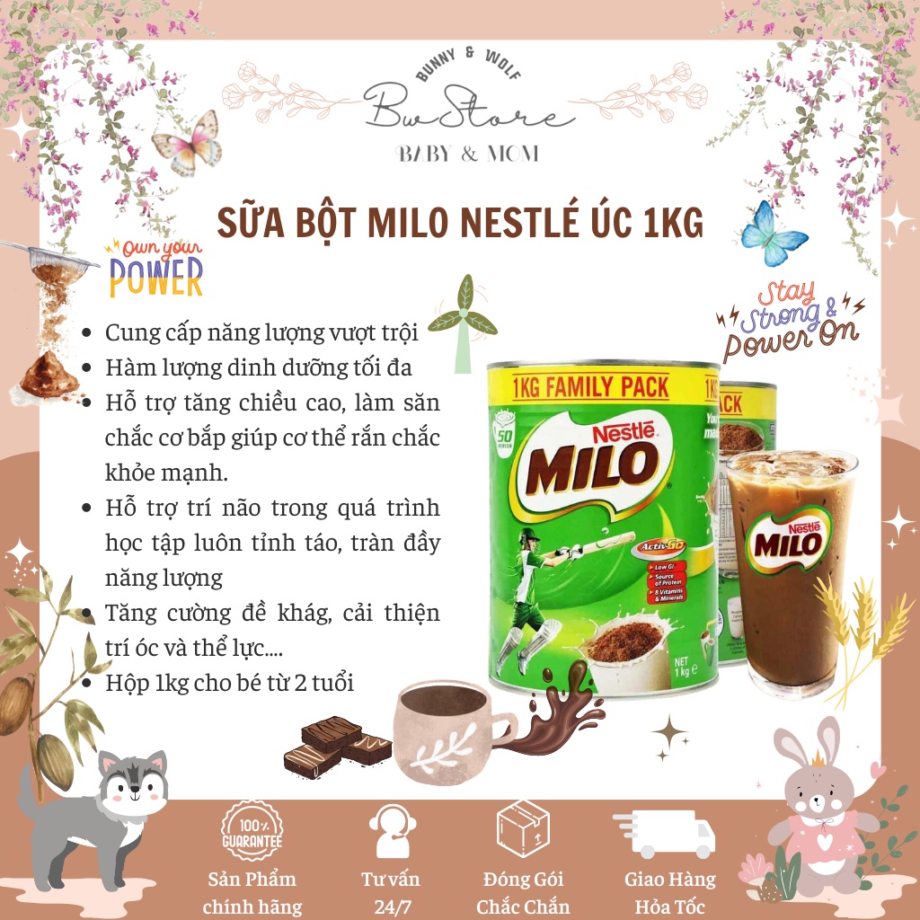 Sữa Milo Nestle Úc Lon Thiếc Hộp 1kg bổ sung năng lượng cho trẻ từ 2 tuổi