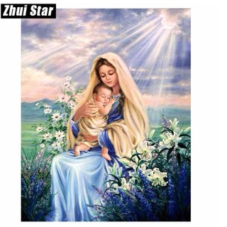 Tranh đính đá 5d toàn bộ tự làm,tranh mẹ Maria bồng chúa