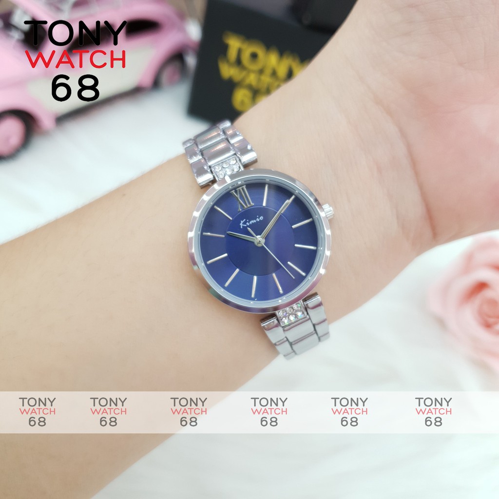 Đồng hồ nữ đeo tay chính hãng Kimio dây kim loại mặt tròn màu bạc chống nước