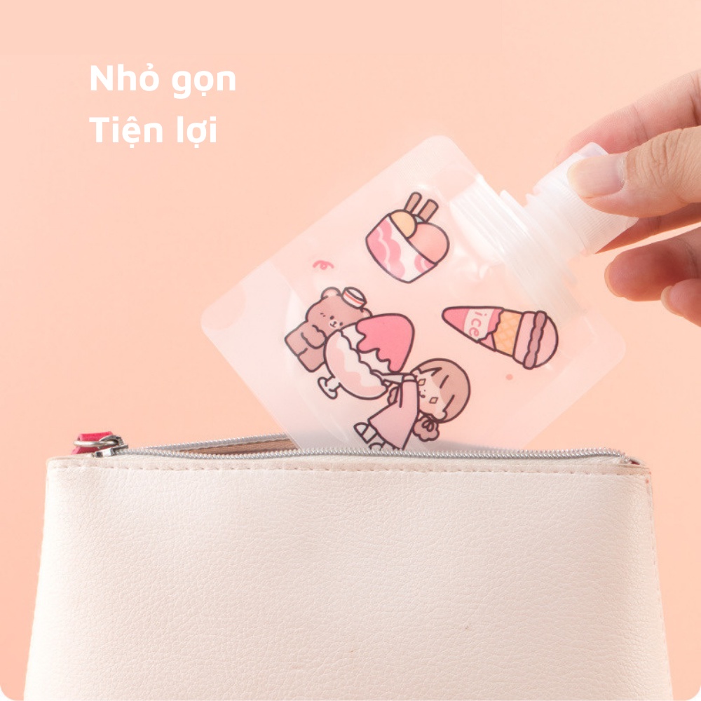 Túi chiết mỹ phẩm dầu gội có hình dán sticker có thể tái sử dụng tiện lợi khi đi du lịch