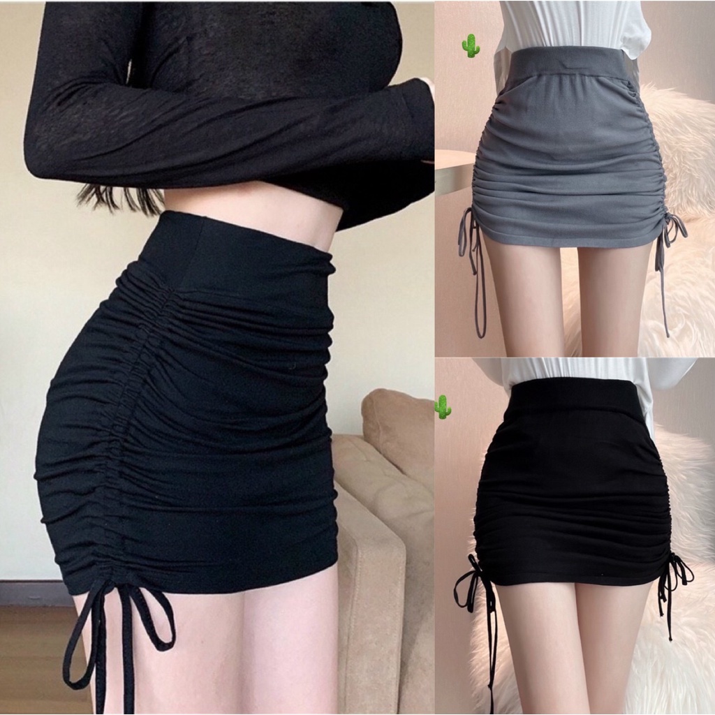 Chân váy rút dây 2 bên body mặc nhà vải cotton co giãn LAVILO CV02