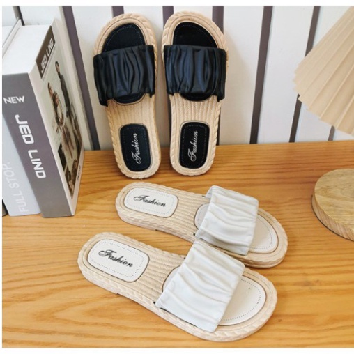 Dép lê nữ quai ngang họa tiết quai bèo sang chảnh, Dép quai ngang nữ cute tai bèo thời trang