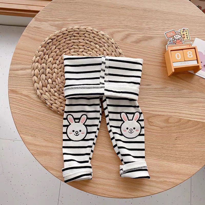 Quần dài cotton zip thêu hình thu đông cho bé gái