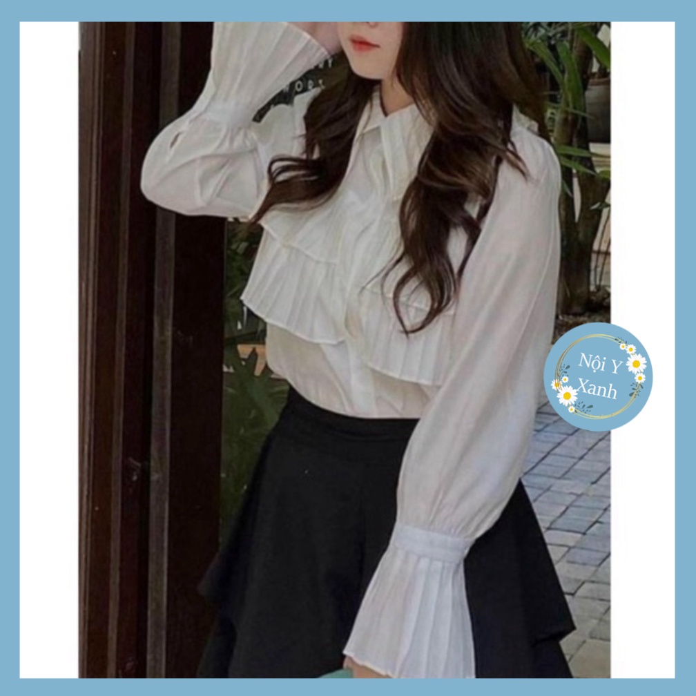 Áo sơ mi nữ công sở dài tay màu trắng đi học sinh cổ bèo tầng dáng rộng - Áo sơ mi vintage_014 nội y xanh chất đẹp giá t
