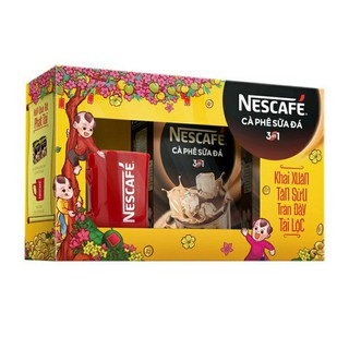Hộp Quà Tết Cà Phê Hòa Tan NESCAFÉ 3in1 Cà Phê Sữa Đá Với Ly Sứ Nescafe (2 hộp x 10 gói x 20g)