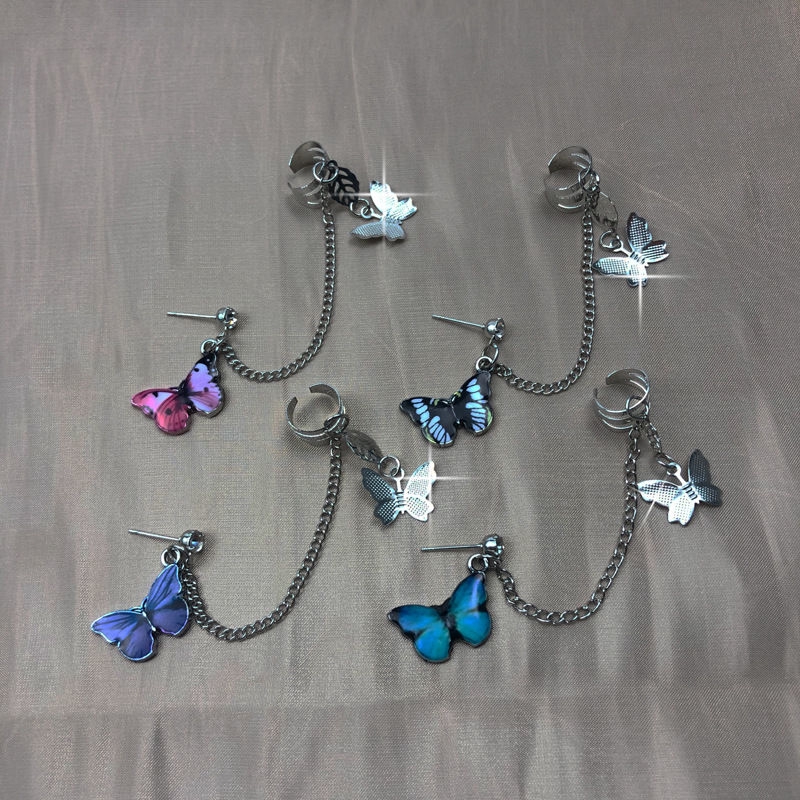 Color butterfly earrings personality fashion wild earrings ear bone clip