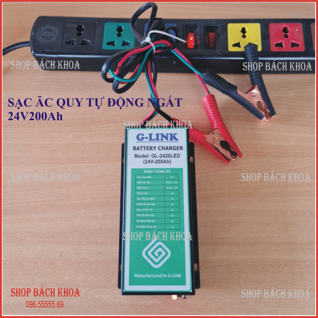 Sạc acquy tự động ngắt, dùng cho bình acquy điện áp 24V, dung lượng nhỏ hơn 200Ah. Có màn hình hiển thị. Shop Bách Khoa.
