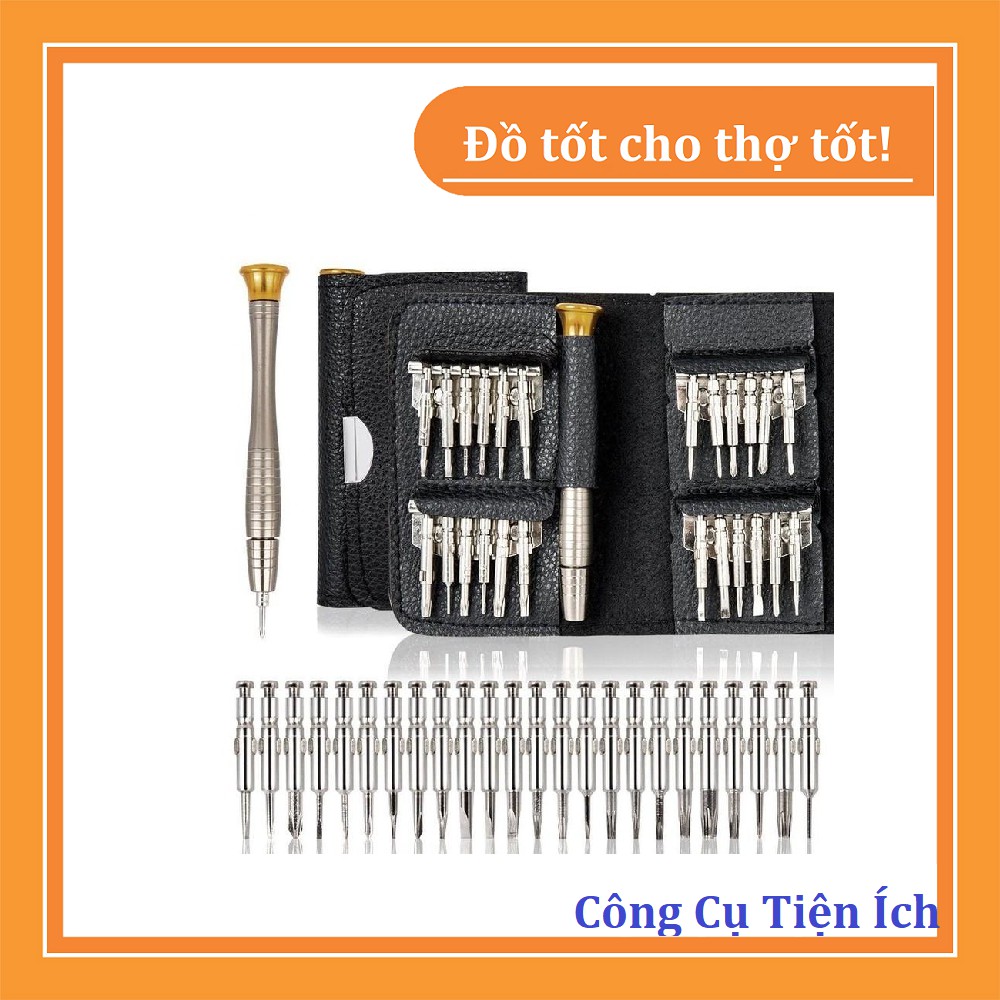 Bộ tô vít sửa chữa điện thoại, máy tính 25 in 1 ,Bộ tua vít đa năng 25 món có vỏ đựng bằng ví da - Công cụ tiện ích