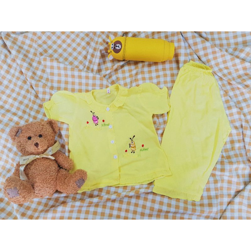 Bộ tole lanh vải trơn thêu tay ngắn quần dài TNQD bé gái