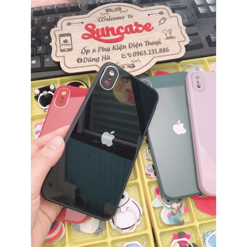 Ốp Lưng Kính Viền Vuông Giả iphone 12  mặt  cường lực viền dẻo cùng màu với lưng máy Iphone 6p đến 11Promax | BigBuy360 - bigbuy360.vn
