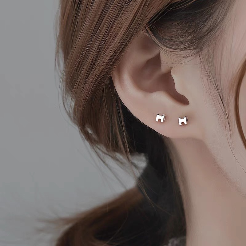 Khuyên tai bạc nữ chữ H, bông tai bạc 925 đính đá cao cấp DUYSON SILVER (Giá bán/1 chiếc) [KNKX7]