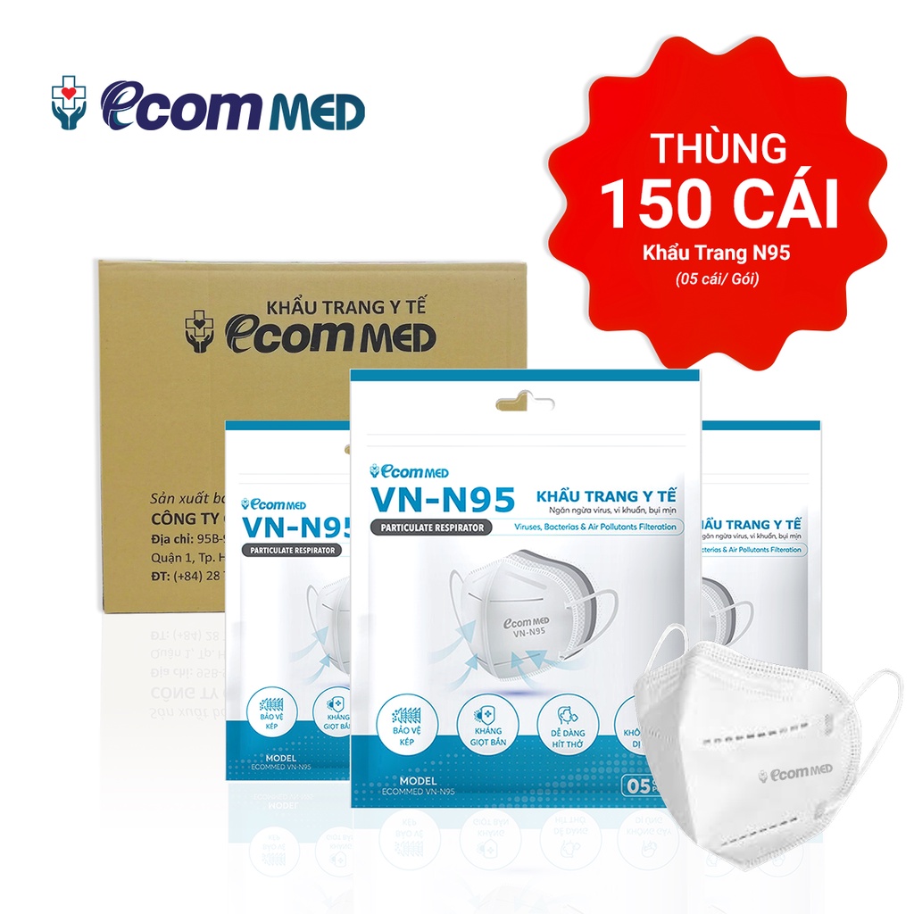 Combo 150 Cái Khẩu Trang N95 EcomMed