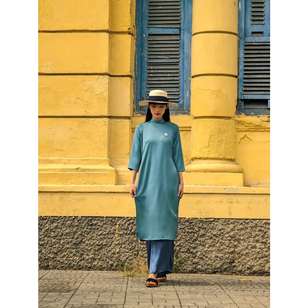 Set Áo dài Rosemary Lụa Tây Thi Xanh Lam
