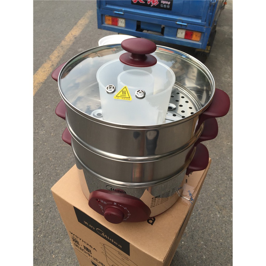 ✇✆Nồi hấp điện Midea WSYH26A công suất lớn nhỏ ba lớp bằng thép không gỉ đa chức năng tự động ngắt