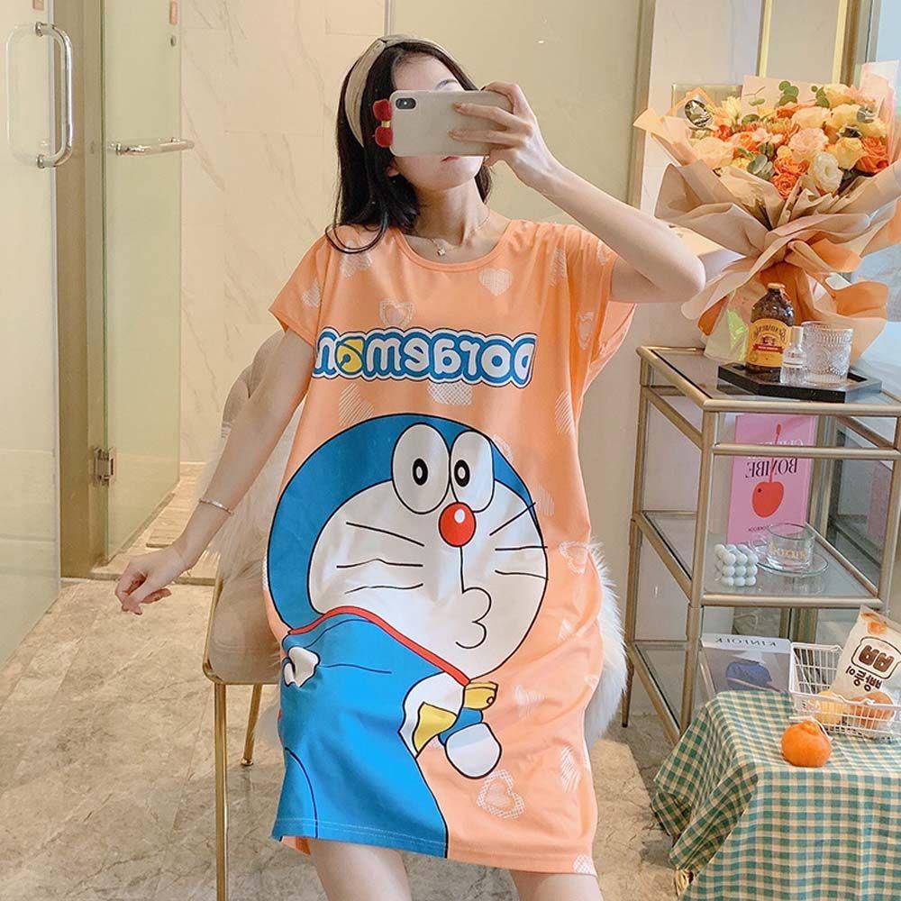 Bộ Đầm Ngủ 2 Món Dáng Rộng In Họa Tiết Hoạt Hình Doraemon / Gấu / Doraemon Dễ Thương Thời Trang Mùa Hè Cho Nữ