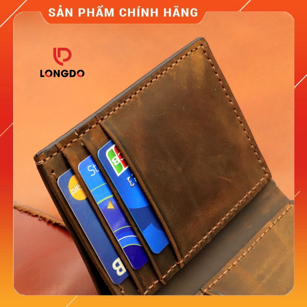 Ví da bò sáp cao cấp - Cam kết 100% da bò thật - Ví da nam dứng hàng chính hãng thương hiệu Longdo Leather - BD01