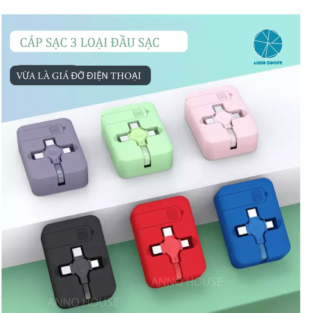 Dây Cáp Sạc Nhanh Kéo Rút 3 Loai Đầu Sạc Nhỏ Gọn Sạc Siêu Nhanh [Chất TPU]