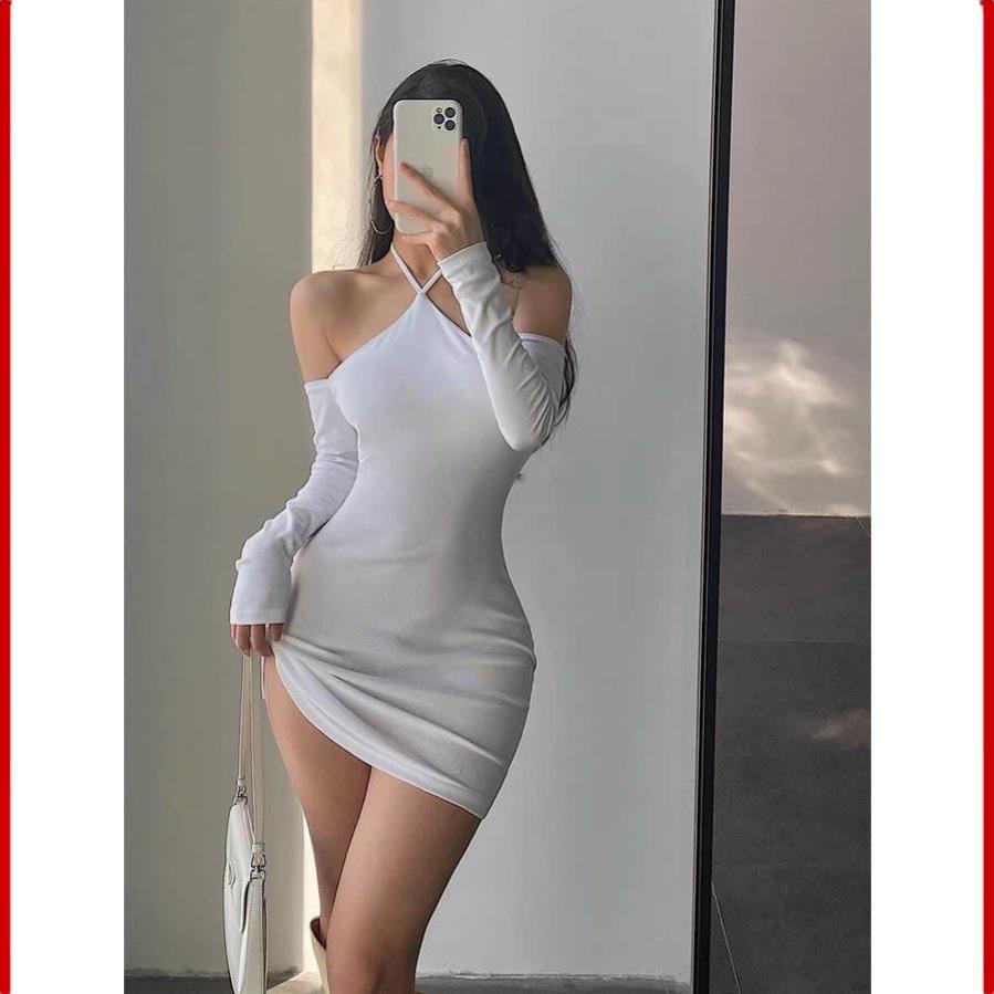 Đầm Body Trễ Vai Tay Dài Tôn Dáng Gợi Cảm Phối Cổ Yếm E Ấp Ngây Thơ D053 Mẫu mới | BigBuy360 - bigbuy360.vn