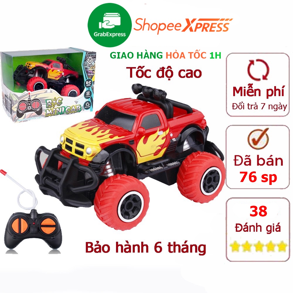 Xe địa hình điều khiển từ xa tốc độ cao dẫn động 2 bánh, nhựa ABS an toàn cho bé (bảo hành 6 tháng) màu đỏ vàng