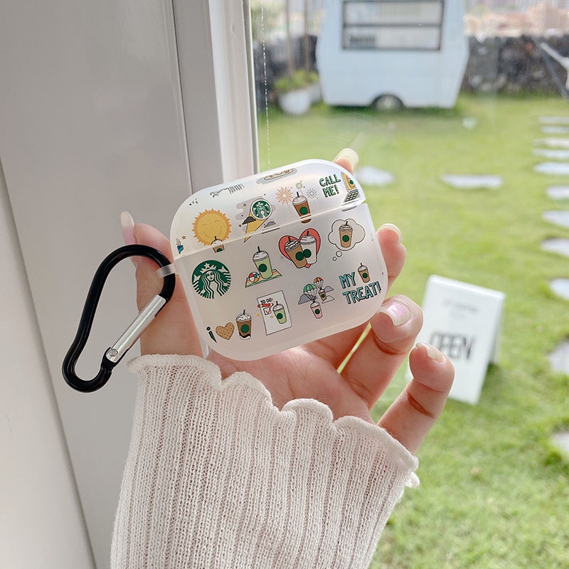 Vỏ Bảo Vệ Hộp Sạc Tai Nghe Airpods1 2 3 Pro Bluetooth Không Dây Chất Liệu Silicon TPU Nhám Hình LOGO Cà Phê Và Ngôi Sao