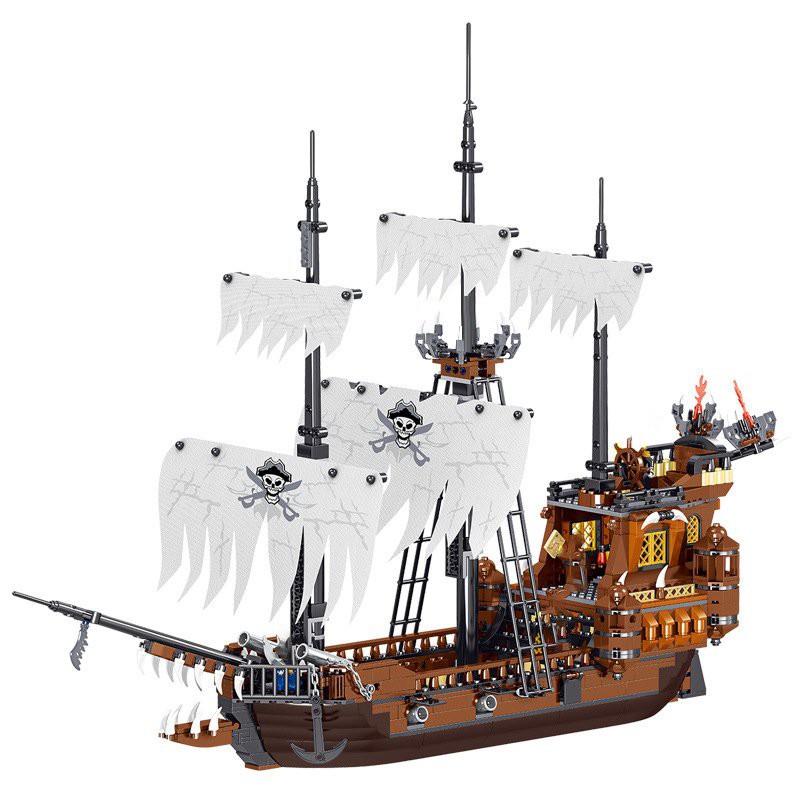 （CÓ SẴN）Đồ chơi lắp ráp mô hinh Pirates Kingdom QL1802 Thuyền Cướp biển Buồm trắng Trung Cổ Anh